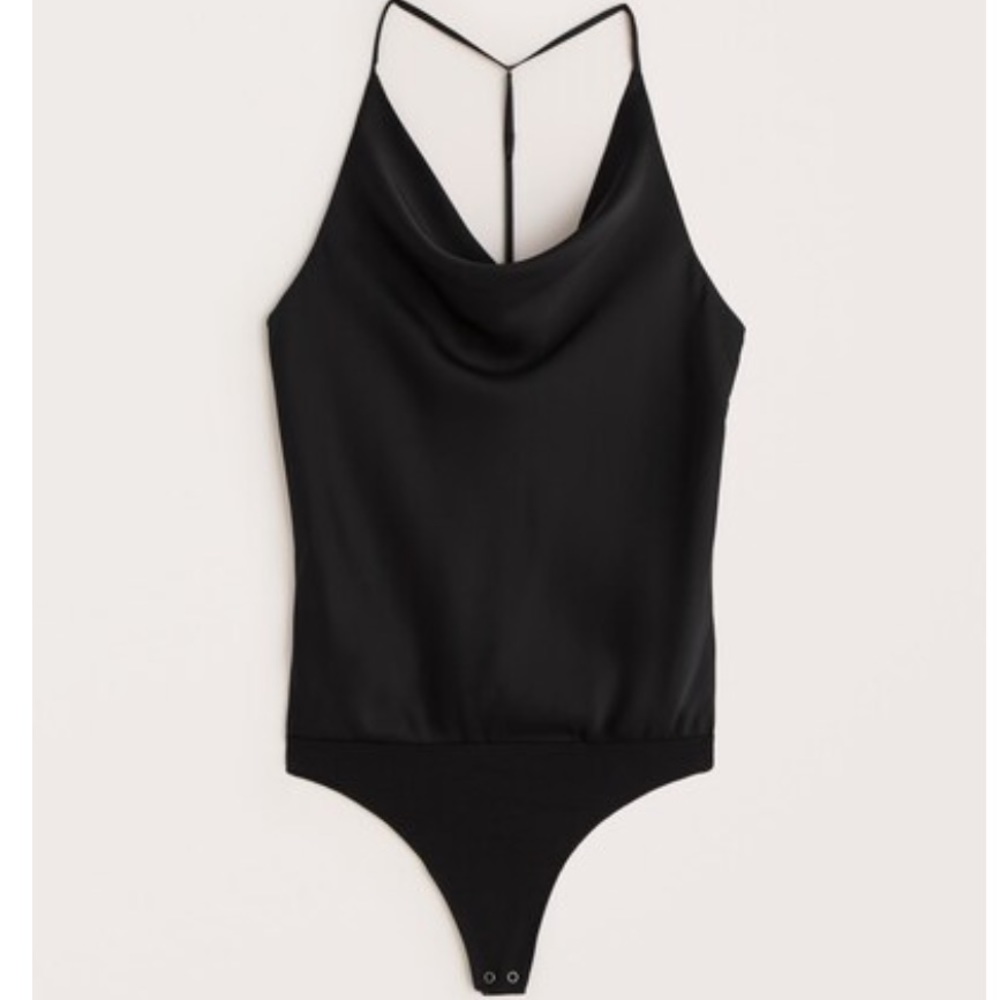 Satin Cowl Neck T Strap Back Bodysuit